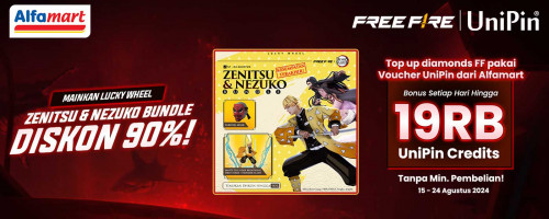 Mainkan Lucky Wheel Discount 90% + Bonus hingga 19,000 UniPin Credits! Top Up Free Fire Pakai Voucher UniPin dari Alfamart